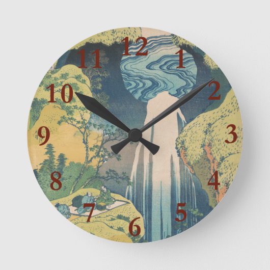 Hokusai Amida Falls Japan Wasserfall Runde Wanduhr (Vorderseite)