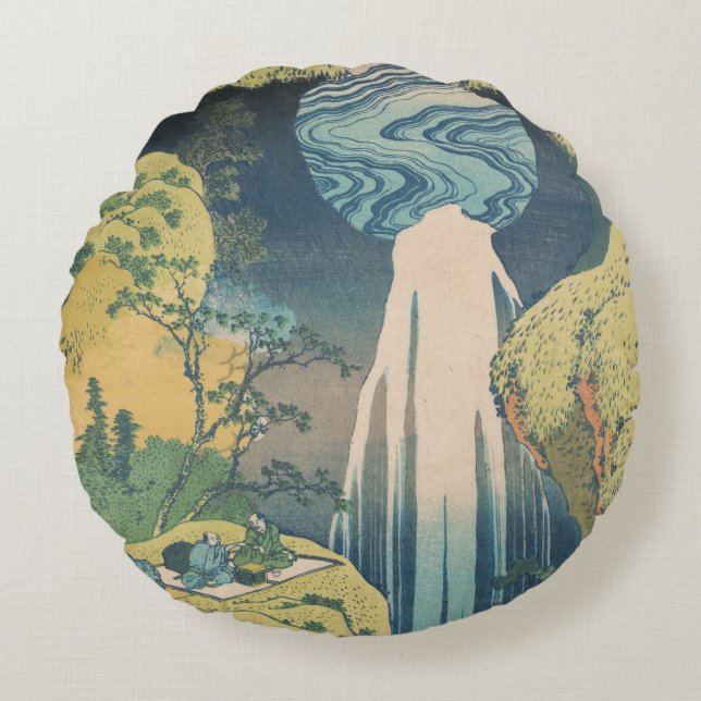 Hokusai Amida Falls Japan Wasserfall Rundes Kissen (Vorderseite)