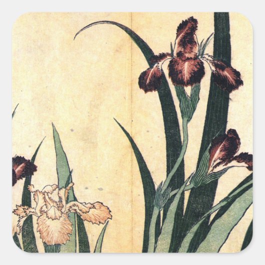 Hokusai Art Malerei Iris Blume Quadratischer Aufkleber (Vorderseite)