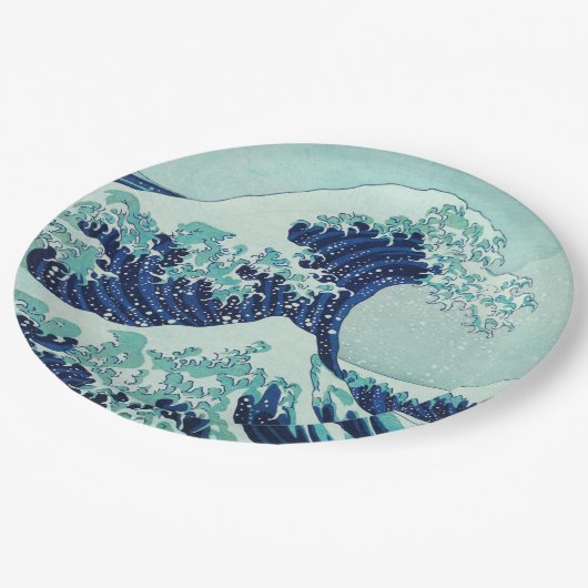 Hokusai Blue Waves Pappteller (Schrägansicht)