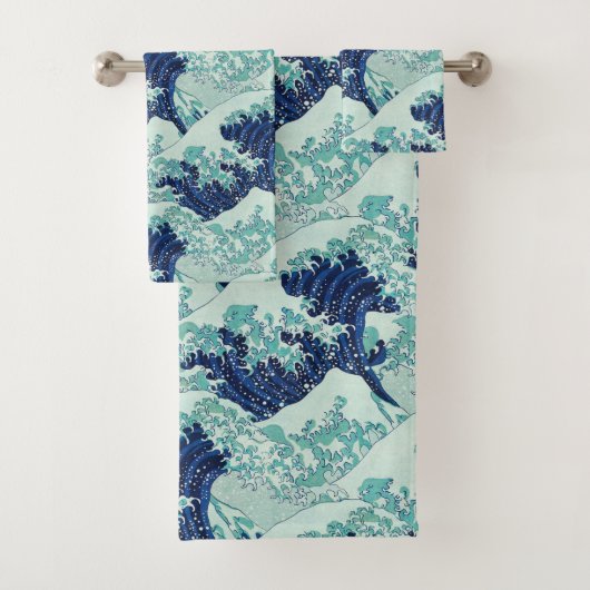 Hokusai Blue Waves Pattern Badhandtuch Set (Insitu)