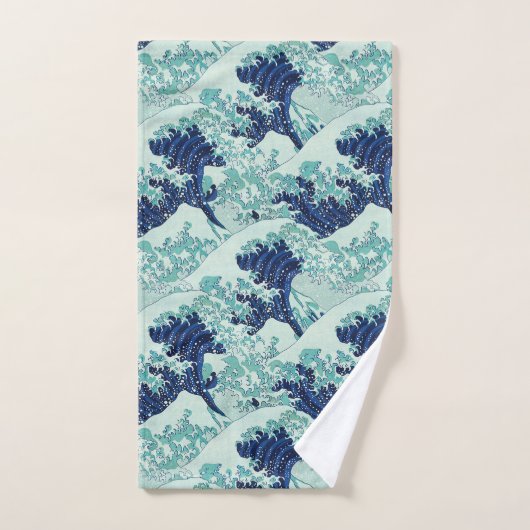 Hokusai Blue Waves Pattern Badhandtuch Set (Handtuch)