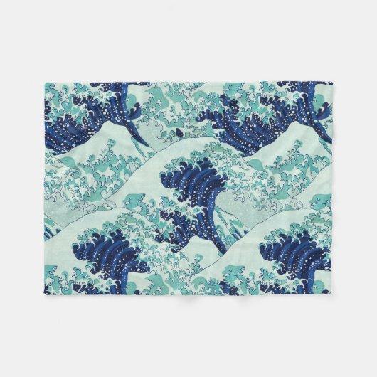 Hokusai Blue Waves Pattern Fleecedecke (Vorderseite (Horizontal))