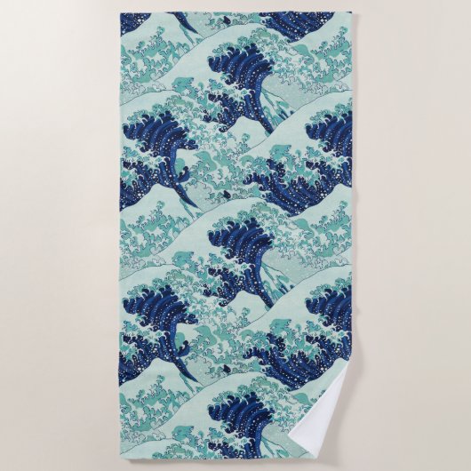 Hokusai Blue Waves Pattern Strandtuch (Vorderseite)