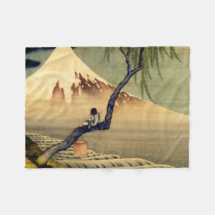 Hokusai Boy View Mount Fuji Japanisch Vintag Fleecedecke