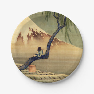 Hokusai Boy View Mount Fuji Japanisch Vintag Pappteller