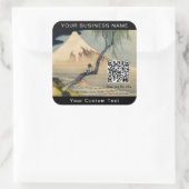 Hokusai - Boy Viewing Mount Fuji - QR-Code Quadratischer Aufkleber (Tasche)