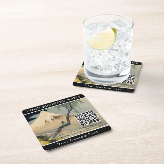 Hokusai - Boy Viewing Mount Fuji - QR-Code Rechteckiger Pappuntersetzer (Vor Ort)