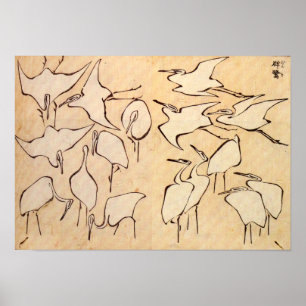 Hokusai Cranes Poster