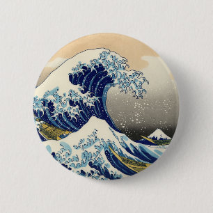 Hokusai der große Wellen-Knopf Button
