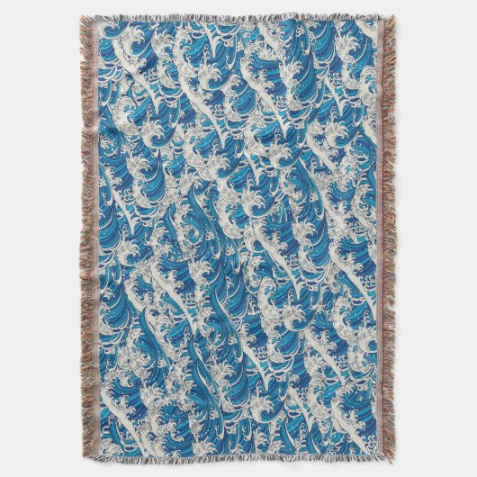 Hokusai, die Great Wave Pattern Nautical Blue Well Decke (Vorderseite Vertikal)