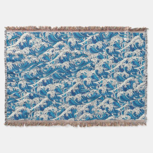 Hokusai, die Great Wave Pattern Nautical Blue Well Decke (Vorderseite)