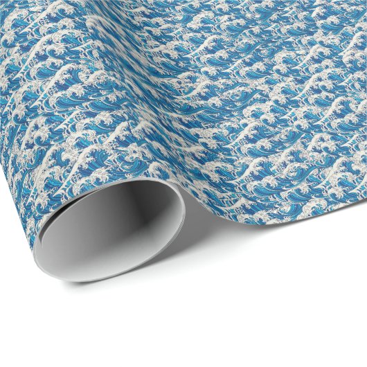 Hokusai, die Great Wave Pattern Nautical Blue Well Geschenkpapier (Rolleneckpunkt)