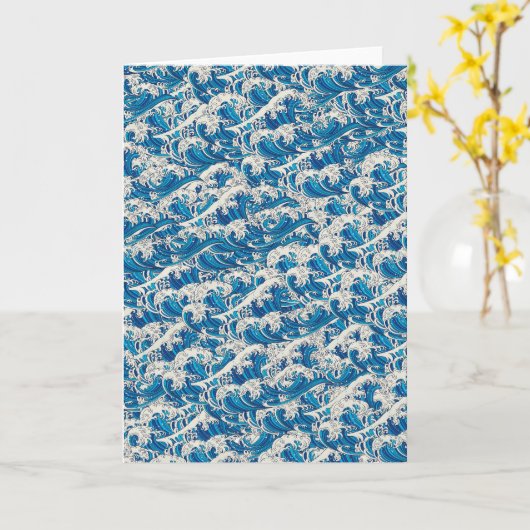 Hokusai, die Great Wave Pattern Nautical Blue Well Karte (Gelbe Blume)