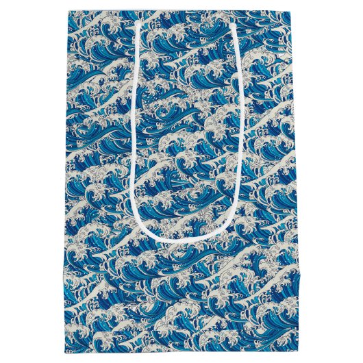 Hokusai, die Great Wave Pattern Nautical Blue Well Mittlere Geschenktüte (Rückseite)