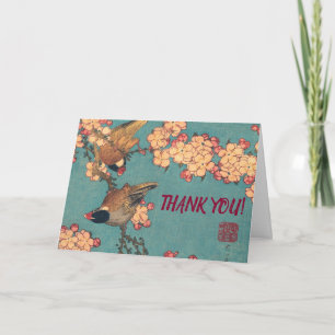 Hokusai Dompfaff und Kirschblüte Vintage Vogel Dankeskarte