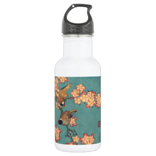 Hokusai Dompfaff und Kirschblüte Vintage Vogel Edelstahlflasche