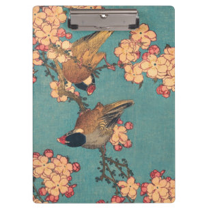 Hokusai Dompfaff und Kirschblüte Vintage Vogel Klemmbrett
