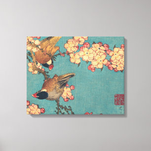 Hokusai Dompfaff und Kirschblüte Vintage Vogel Leinwanddruck
