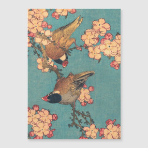 Hokusai Dompfaff und Kirschblüte Vintage Vogel Magnetkarte