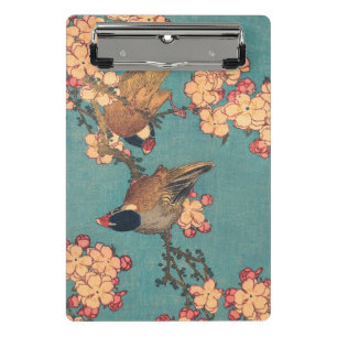 Hokusai Dompfaff und Kirschblüte Vintage Vogel Mini Klemmbrett
