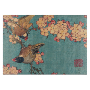 Hokusai Dompfaff und Kirschblüte Vintage Vogel Schneidebrett