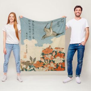 Hokusai - Ein Kuckuck und Azaleen Fine Art Fleecedecke