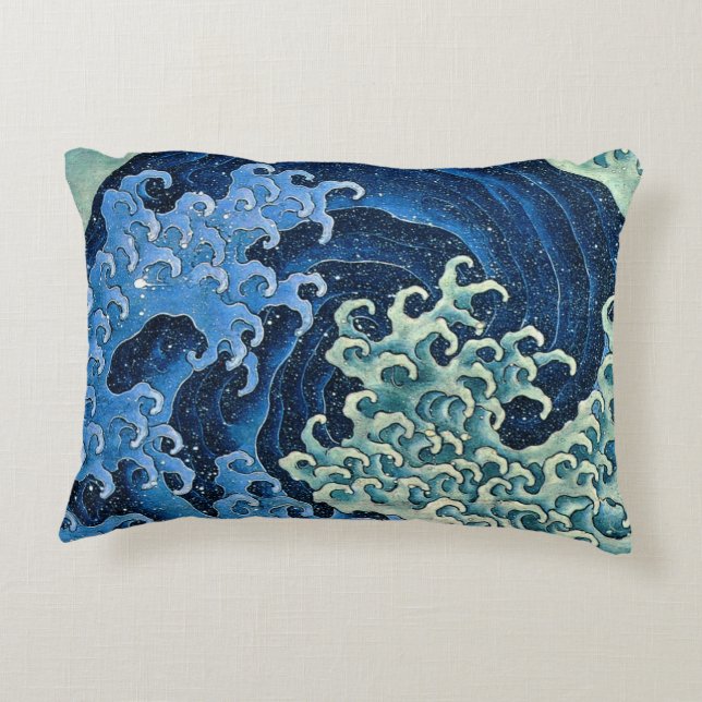Hokusai Feminine Wave Vintager Ozean Dekokissen (Rückseite)