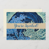 Hokusai Feminine Wave Vintager Ozean Einladung (Vorne/Hinten)