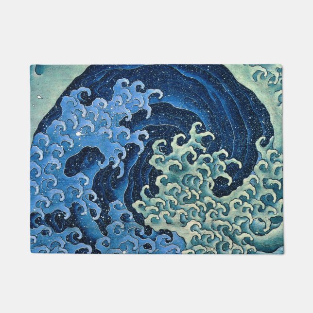 Hokusai Feminine Wave Vintager Ozean Fußmatte (Vorderseite)