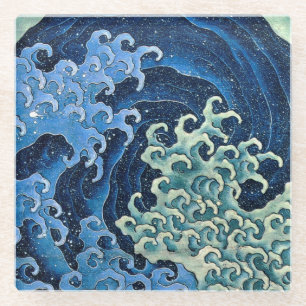 Hokusai Feminine Wave Vintager Ozean Glasuntersetzer