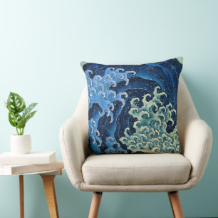 Hokusai Feminine Wave Vintager Ozean Kissen