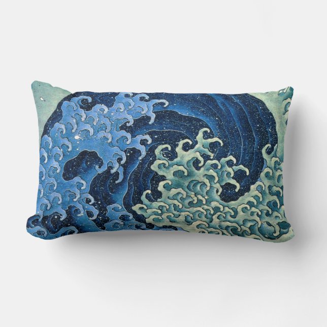 Hokusai Feminine Wave Vintager Ozean Lendenkissen (Vorderseite)