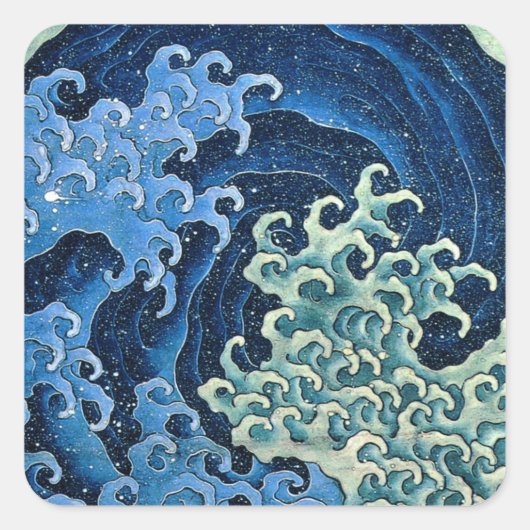 Hokusai Feminine Wave Vintager Ozean Quadratischer Aufkleber (Vorderseite)