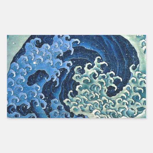 Hokusai Feminine Wave Vintager Ozean Rechteckiger Aufkleber (Vorderseite)