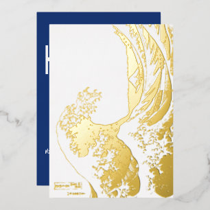 Hokusai - Frohes neues Jahr / Die große Welle Folien Feiertagskarte