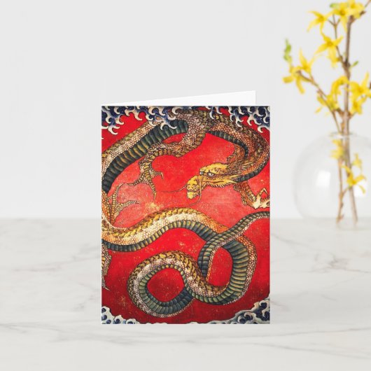 Hokusai Gold Japanische Drachennotizkarte Karte (Gelbe Blume)