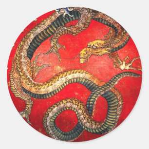 Hokusai Gold Japanischer Drache Runder Aufkleber