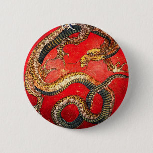Hokusai Gold Japanischer Dragon Button