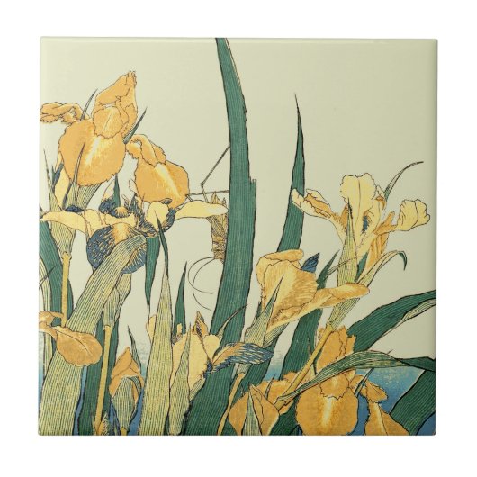 Hokusai Grasshopper und Iris Japan Fliese (Vorderseite)