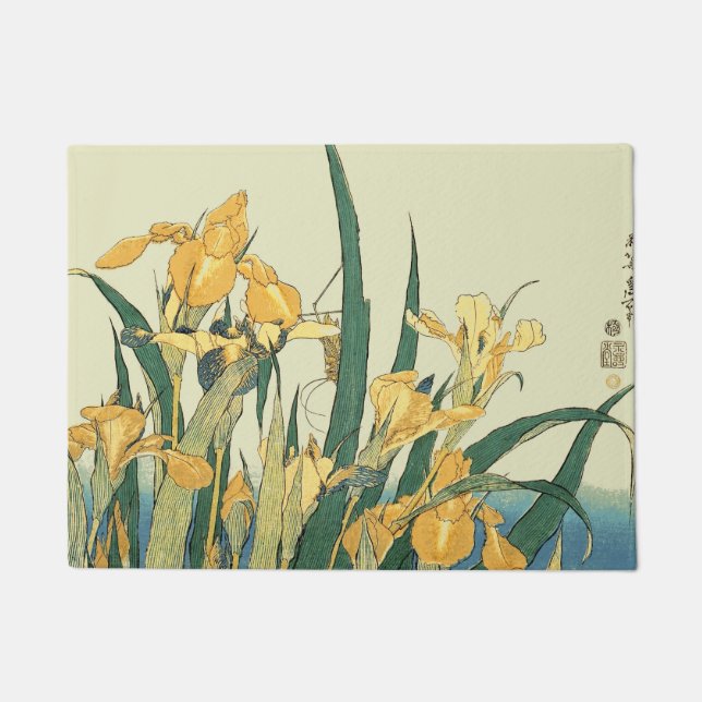 Hokusai Grasshopper und Iris Japan Fußmatte (Vorderseite)