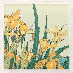 Hokusai Grasshopper und Iris Japan Glasuntersetzer