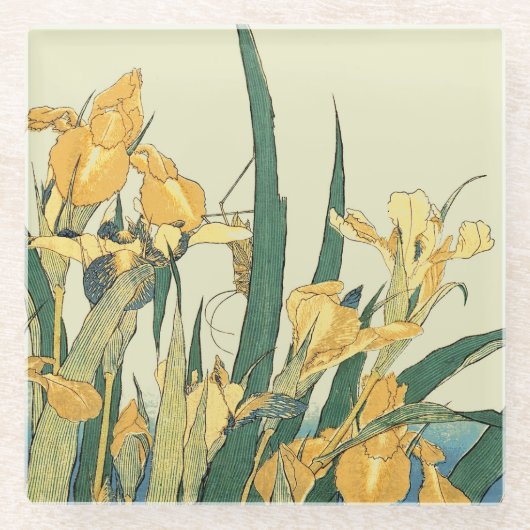 Hokusai Grasshopper und Iris Japan Glasuntersetzer (Vorderseite)