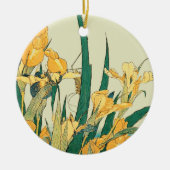 Hokusai Grasshopper und Iris Japan Keramik Ornament (Vorne)