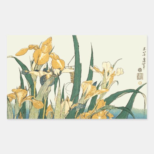 Hokusai Grasshopper und Iris Japan Rechteckiger Aufkleber (Vorderseite)
