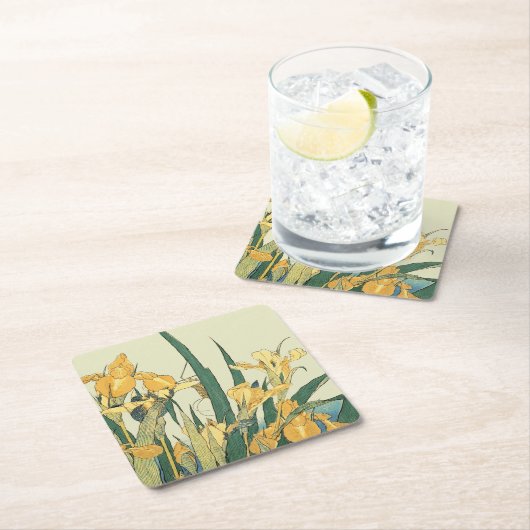 Hokusai Grasshopper und Iris Japan Rechteckiger Pappuntersetzer (Vor Ort)
