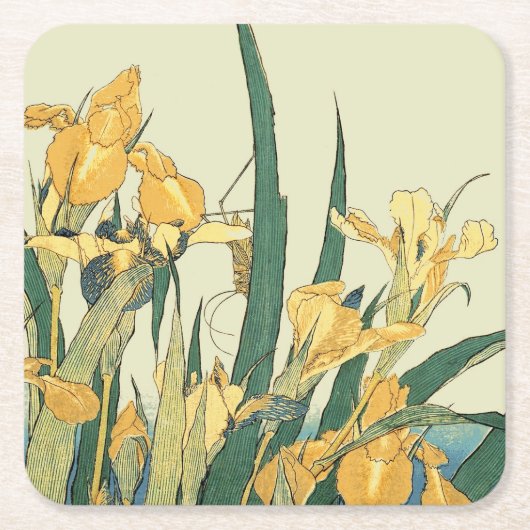 Hokusai Grasshopper und Iris Japan Rechteckiger Pappuntersetzer (Vorderseite)