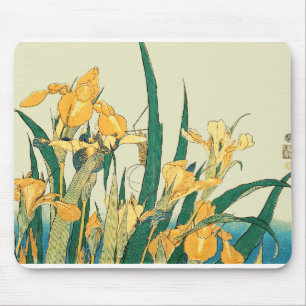 Hokusai grasshopper und iris japanese art mousepad