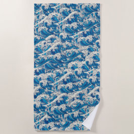 Hokusai Great Wave Muster Nautical Blue Ocean Strandtuch