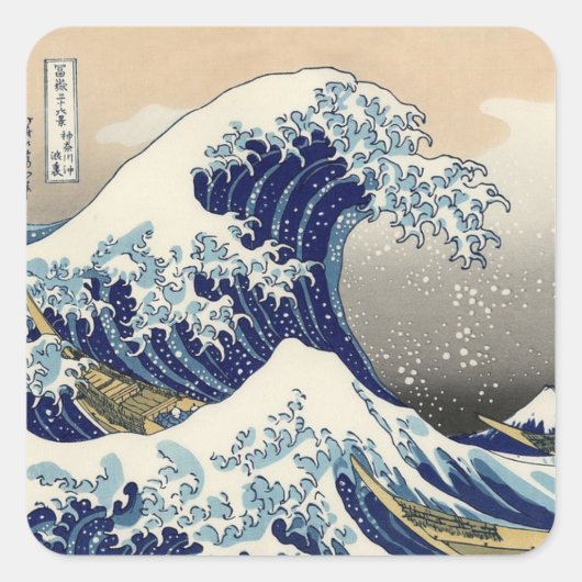 Hokusai Great Wave of Kanagawa Japanischer Kunstoz Quadratischer Aufkleber (Vorderseite)